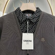 上品EU製＆定価5万◆UABONI*Paris*長袖ポロシャツ*ユアボニ*パリ発◆高級 裏起毛 防寒 快適 切替 ニット レトロ 通勤 紳士 ビジネス M/46_画像3