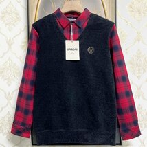 ★★逸品EU製＆定価5万◆UABONI*Paris*セーター*ユアボニ*パリ発◆豪華ミンク/カシミヤ混 防寒 重ね着風 金糸刺繍 チェック柄 紳士 XL/50_画像1