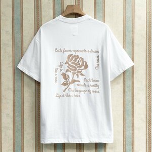 定番 定価2万 FRANKLIN MUSK・アメリカ・ニューヨーク発 半袖Tシャツ 綿100％ お洒落 英字 バラ カットソー 日常 ユニセックス サイズ4