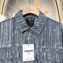 個性EU製＆定価6万◆UABONI*Paris*デニムジャケット*ユアボニ*パリ発◆薄手 透湿 ダメージ加工 ストライプ アウター ストリート 2XL/52_画像4