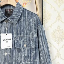 個性EU製＆定価6万◆UABONI*Paris*デニムジャケット*ユアボニ*パリ発◆薄手 透湿 ダメージ加工 ストライプ アウター ストリート 2XL/52_画像6