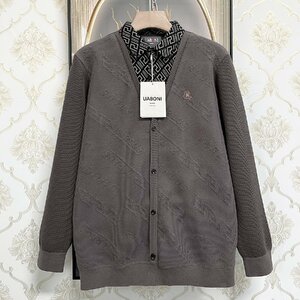 上品EU製＆定価5万◆UABONI*Paris*長袖ポロシャツ*ユアボニ*パリ発◆高級 裏起毛 防寒 快適 切替 ニット レトロ 通勤 紳士 ビジネス XL/50