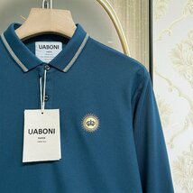 ★★高級EU製＆定価4万◆UABONI*Paris*POLOシャツ*ユアボニ*パリ発◆高級リネン/麻生地 薄手 長袖 ポロシャツ クラウン ゴルフ XL/50サイズ_画像8