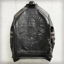 個性・ライダース 定価16万◆Emmauela・イタリア・ミラノ発◆上質牛革 重厚 USAF*TYPE スカル刺繍 本革 レザージャケット L/48サイズ_画像1