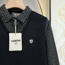 高級EU製＆定価5万◆UABONI*Paris*長袖ポロシャツ*ユアボニ*パリ発◆上質 暖かい 裏起毛 ソフト 切替 レトロ 定番 通勤 ビジネス 2XL/52_画像8