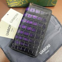 希少 限定EU製＆定価68万◆UABONI*アリゲーター・ファスナー長財布◆上質 レア 手染 パティーヌ クロコ 本革 レザー メンズ 紳士_画像2