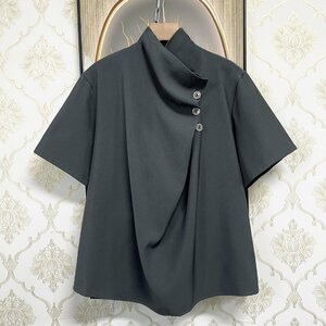 個性EU製＆定価2万◆UABONI*Paris*半袖Tシャツ*ユアボニ*パリ発◆上品 薄手 速乾 ゆったり 無地 カットソー スウェット トレンディ 夏 L/48