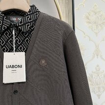 上品EU製＆定価5万◆UABONI*Paris*長袖ポロシャツ*ユアボニ*パリ発◆高級 裏起毛 防寒 快適 切替 ニット レトロ 通勤 紳士 ビジネス L/48_画像8