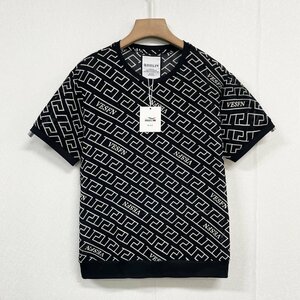 個性ヨーロッパ製※定価2万◆ブルガリア発※RISELIN 半袖Tシャツ コットン混 ソフト 快適 通気 涼しい 幾何柄 透かし編み オシャレ M/46