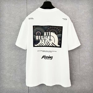 定番・半袖Tシャツ 定価2万◆Emmauela・イタリア・ミラノ発◆コットン100％ 薄手 花柄 ICT 通気 吸汗速乾 カジュアル 日常 L/48サイズ