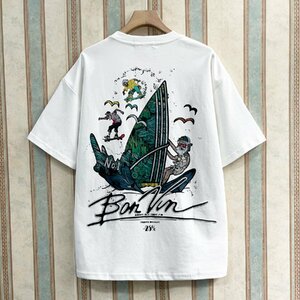 上品 定価2万 FRANKLIN MUSK・アメリカ・ニューヨーク発 半袖Tシャツ 薄手 吸汗 ビッグサイズ イラスト 刺繍 レトロ カジュアル サイズ3