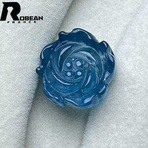 絶賛 EU製 定価5万円★ROBEAN・ブルーグリーンアクアマリン★パワーストーン アクセサリー 天然石 手彫り牡丹 約13.3*7.5mm 1003k221