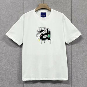 個性・半袖Tシャツ 定価2万◆Emmauela・イタリア・ミラノ発◆高級 通気 立体感 アルファベット 落書き風 個性 スウェット アメカジ 夏 XL