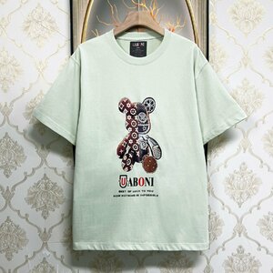 個性EU製＆定価2万◆UABONI*Paris*半袖Tシャツ*ユアボニ*パリ発◆コットン100％ 高級 薄手 快適 モノグラム カットソー スウェット 夏 M/46