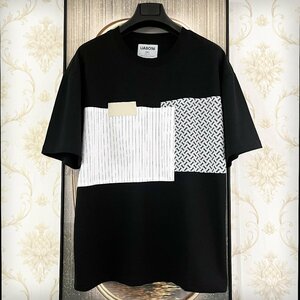 最高級EU製＆定価2万◆UABONI*Paris*Tシャツ*ユアボニ*パリ発◆コットン 薄手 半袖 T-shirt 個性 切替 男女兼用 レジャー XL/50