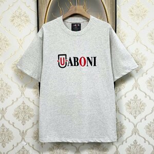 高級EU製＆定価2万◆UABONI*Paris*半袖Tシャツ*ユアボニ*パリ発◆エジプト綿 薄手 快適 ソフト ロゴ カットソー スウェット 個性 夏 M/46