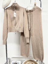 上品ヨーロッパ製※定価9万◆ブルガリア発※RISELIN 上下セット ミンク/カシミヤ混 ソフト 暖かい 快適 ジャケット パンツ レディース L/48_画像1