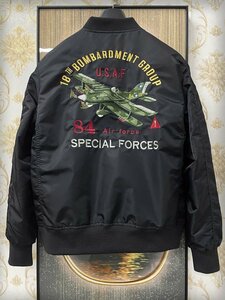  highest grade EU made & regular price 6 ten thousand *UABONI*Paris*yuaboni* flight jacket * France * thin high class embroidery U.S.A.F 84 Air force 18TH MA-1 military XL