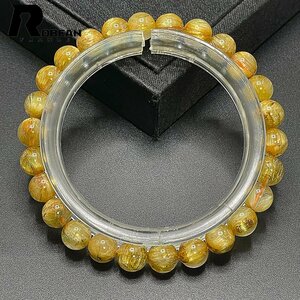 Art hand Auction High-grade EU-made, retail price 80, 000 yen, ROBEAN, Titan Rutile, Golden Needle Quartz, Gold Bracelet, Nine Star Good Fortune, Natural Stone, Good Fortune, Amulet, 7.4-7.8mm, C418247, Beadwork, beads, Natural Stone, Semi-precious stones