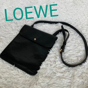 ロエベ LOEWE ショルダーバッグ スクエア ポシェット ゴールド金具 斜めがけ ヴィンテージ ロゴ型押し ユニセックス レザー