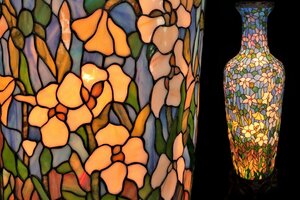 特大 ステンドグラス 花瓶型ランプ 高さ:約141cm 硝子 ガラス アンティーク レトロ 骨董品 美術品 3132tifz