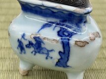 中国古玩 古染三角三足香炉 純銀火屋 箱 香道具 骨董品 古美術品 5943lbfyN_画像7