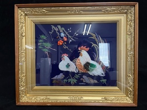 Art hand Auction 宝石画 絵画 鶏 額入り 飾り絵 縦約:47㎝ 横約:55.5㎝ 現状品⑭, 美術品, 絵画, その他