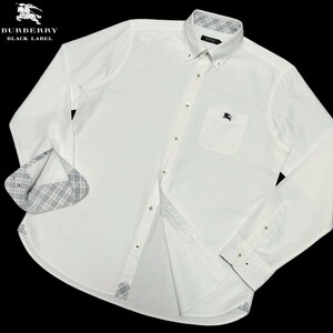  Burberry Black Label #noba check using hose embroidery 3(L) white oxford long sleeve BD shirt BURBERRY BLACK LABEL#