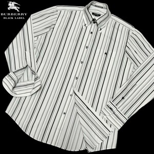 バーバリーブラックレーベル■マルチストライプ ホース刺繍 3(L) ドゥエボットーニ 長袖BDドレスシャツ BURBERRY BLACK LABEL
