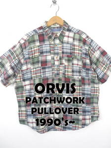 90s ORVIS オービス ★ パッチワーク プルオーバー 半袖 シャツ L ★ アメリカ USA 古着 メンズ マドラス チェック XL程度