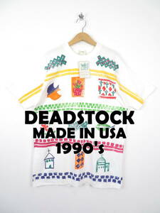 デッドストック 90s USA製 シングルステッチ オーバーサイズ Tシャツ ★ アメリカ製 ワンピース メンズ レディース 手刷り スタンプ 古着
