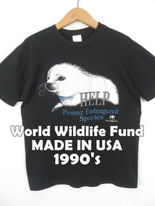 90s USA製 WWF 世界自然保護基金 ★ シングルステッチ アザラシ Tシャツ M ★ JOSTENS アメリカ製 古着 ヴィンテージ メンズ レディース