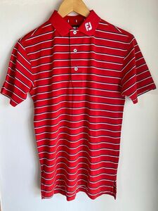 フットジョイ ゴルフフェア 赤色 ボーダー 半袖ポロシャツ 半袖 メンズ Sサイズ