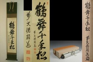 掛軸 大徳寺 秋吉硯道 自筆一行書『鶴舞千年松』共箱 紙外箱【真作】茶道具 茶掛 肉筆10612YI