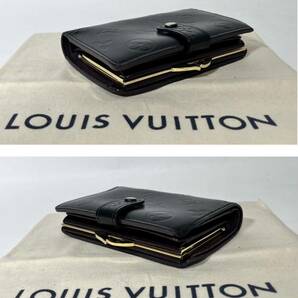 【美品】LOUIS VUITTON モノグラム ポルトフォイユヴィエノワ がま口 二つ折り財布 マットブラック アマラント 4007ヴェルニ の画像4