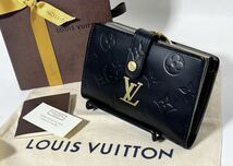 【美品】LOUIS VUITTON モノグラム ポルトフォイユヴィエノワ がま口 二つ折り財布 マットブラック ゴールド 4009ヴェルニ _画像1