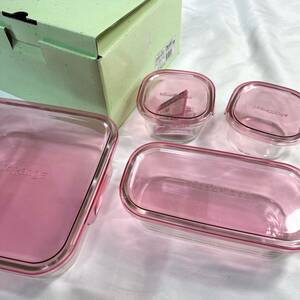 Iwaki heat-resisting glass tableware system set Pyrex pink PX-PRN-P4S 1 jpy start 1 baby's bib armpit 