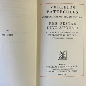 k0529-5 Velleius Paterculus Compenduim of Roman History ローブクラシカルライブラリー パルテルクルス LOEB 古典 文学 哲学 思想 