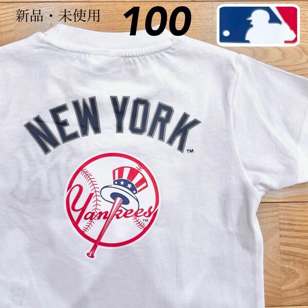 【100】MLB公式 ニューヨーク・ヤンキース　綿100% ロゴ刺繍&バックプリント　半袖Tシャツ●大谷翔平　ベビー　90 95