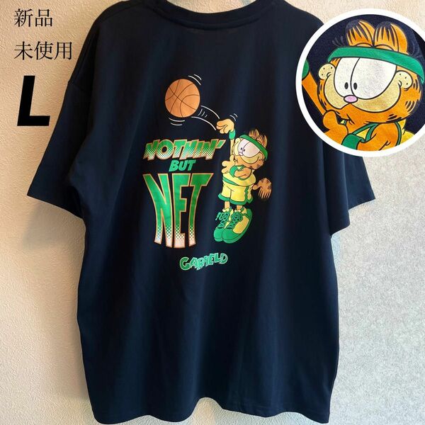 希少【L】バスケ　garfield ガーフィールド 刺繍入り　ビッグシルエット半袖Tシャツ　レディース●アメカジ アメコミ