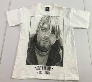 (27364)▽【1円～】Kurt cobain t shirt カートコバーン 追悼Tシャツ Lサイズ コットン USA ホワイト 中古品