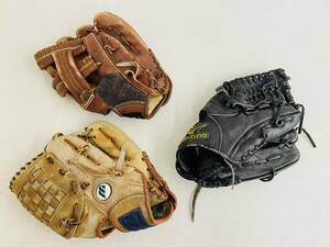 (26827)□野球グローブ グラブ ３点セット[mizuno/SSK/T2GN/E-Zpocket/CW0209/BG-999]現状品