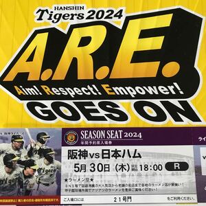 阪神甲子園球場4月30日(木)阪神対日本ハム公式戦チケットライト外野指定席１枚　雨天保証