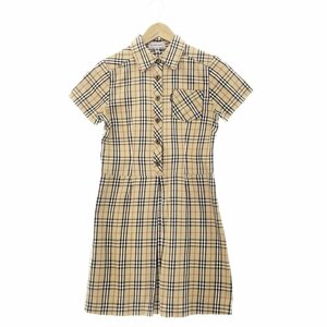 *Burberrys Burberry z short sleeves check shirt One-piece lady's size 150A beige noba check total pattern mini height 111875 1BA/42004