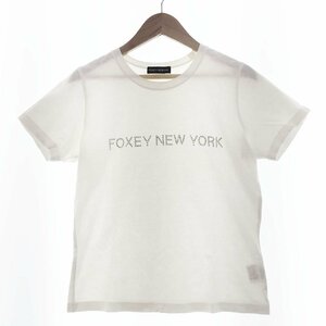 ★FOXEY NEW YORK フォクシーニューヨーク 半袖 ビジュー装飾 クルーネックTシャツ レディース38 オフホワイト 15386-STN0218 1BA/91523