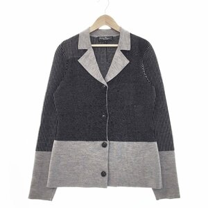 *Salvatore Ferragamo Salvatore Ferragamo long sleeve knitted cardigan lady's M gray × black knitted jacket 1BB/42107