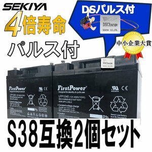 限定、SC38　2個セット電動カートバッテリー、寿命を4倍、実績のパルスを装着、バッテリー専門店のスズキ、ヤマハ電動バッテリー、パワー違