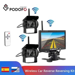 CHQ1179#Podofo ワイヤレス モニター7インチ 防水無線赤外線暗視バックカメラ付き バックカメラモニターセット トラック、バス