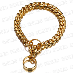  pet necklace stainless steel dog chain metal chock Gold 18K large dog bru dog ( Gold, 16 -inch ) ZCL1207