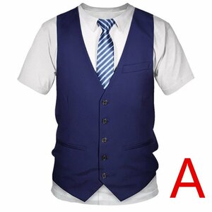 CHQ820#3Dプリント Tシャツ 偽スーツ ネクタイ ベスト 半袖 ネタＴ XXS～4XL